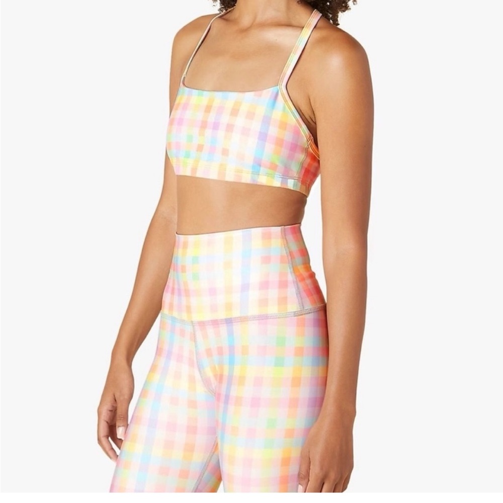 Beyond Yoga Plaid Pastel Sports Bra M NWT